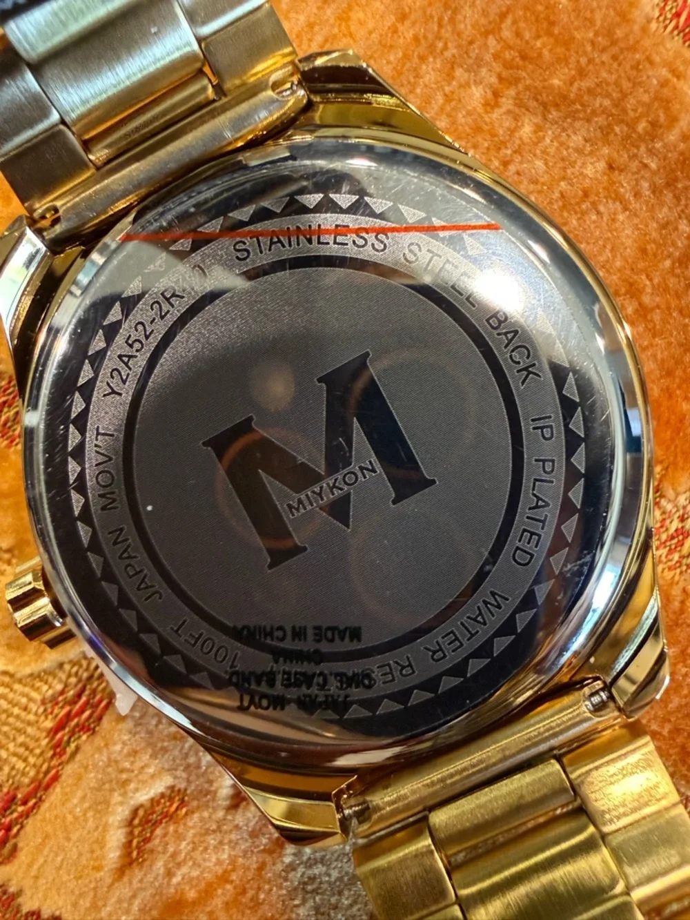 Miykon Men's Gold Stainless Steel Watch - Red Dial, Japanese Movement, Water Re…